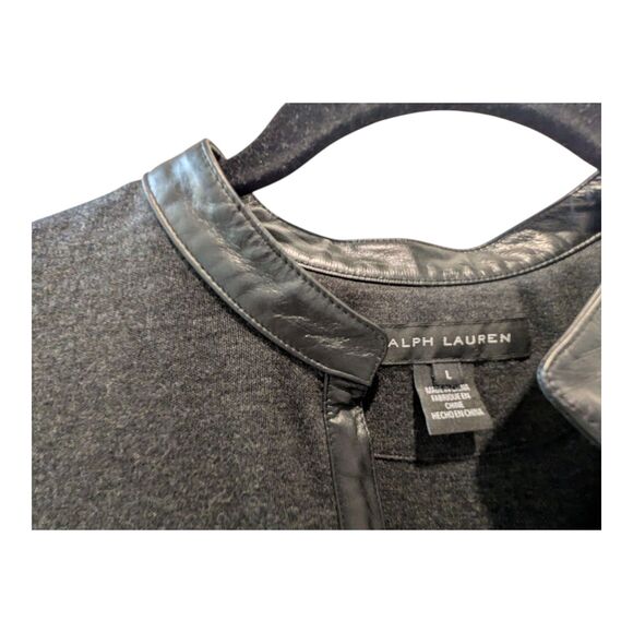 Ralph Lauren Black Label Sweater 100% Wool V-Neck Leather Trim L Fall Winter - Picture 4 of 6